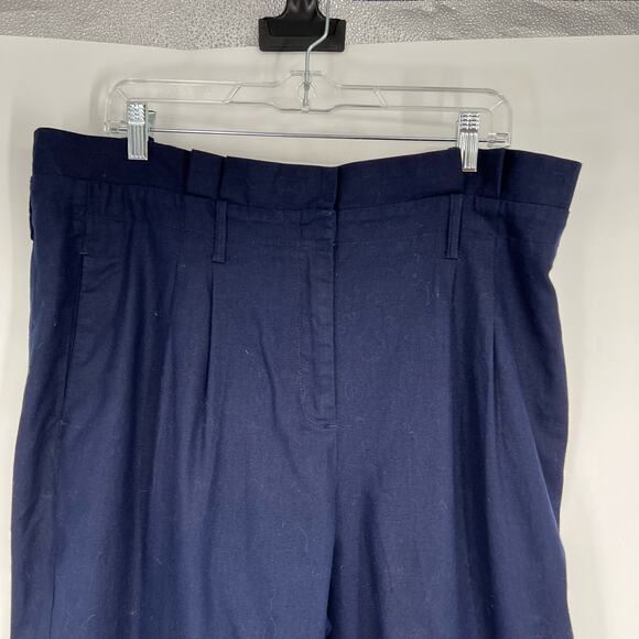 Boden St. Ives Hi-Rise Paperbag Pants Women's Sz 12L Navy Blue Ankle Linen Blend - Picture 4 of 9